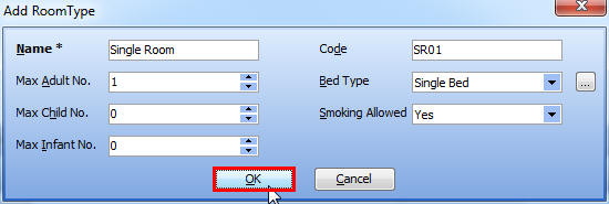 Click OK Button in Add RoomType Dialog