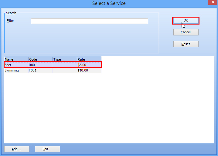 Select a Service on Select Dialog