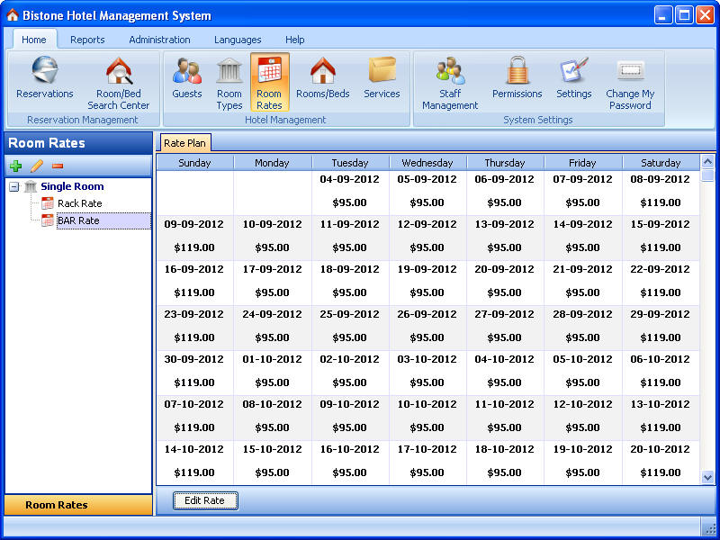 All Rates in Rate Plan Panel