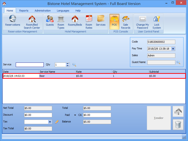 Only One Service Added into Bill List