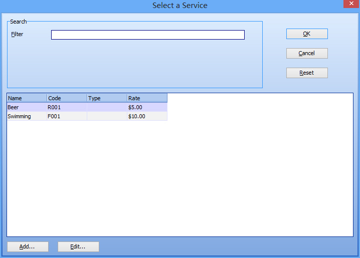 Select a Service Dialog