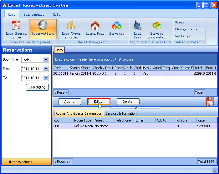Reservation Edit ScreenShot