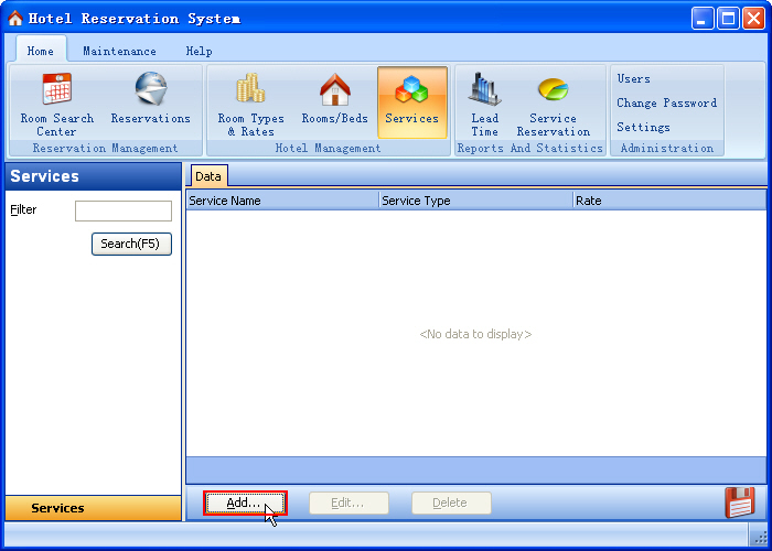 Add Service ScreenShot