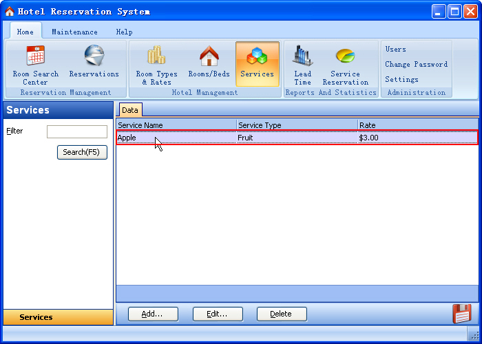 Service List ScreenShot